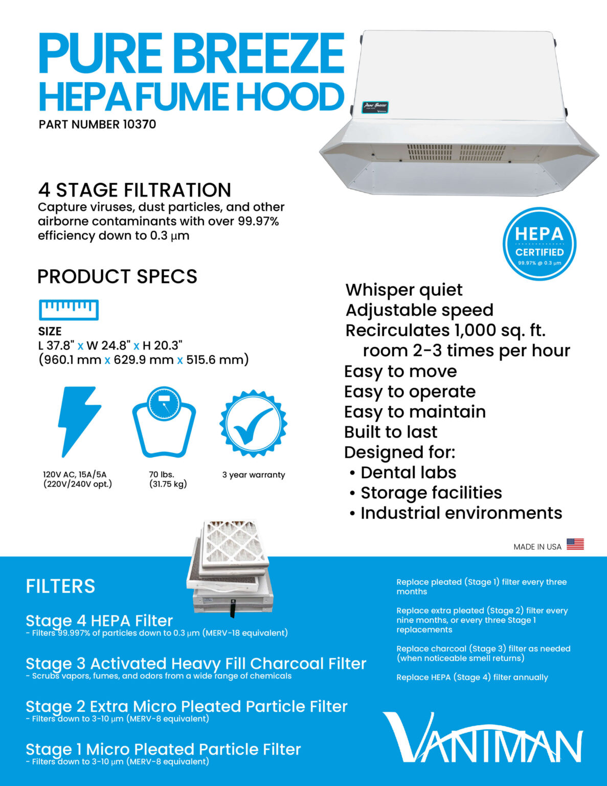 Pure Breeze HEPA Fume Hood 10370 Vaniman