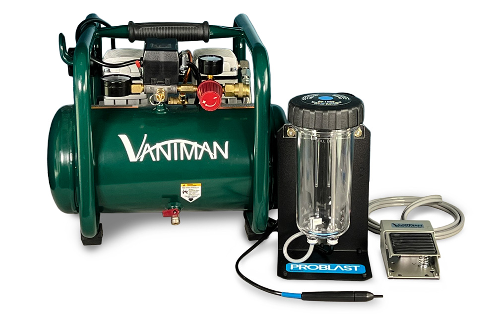 A 2.5 Gallon Vaniman JC10PLUS Air Compressor and a Vaniman Mobile Problast Sandblaster