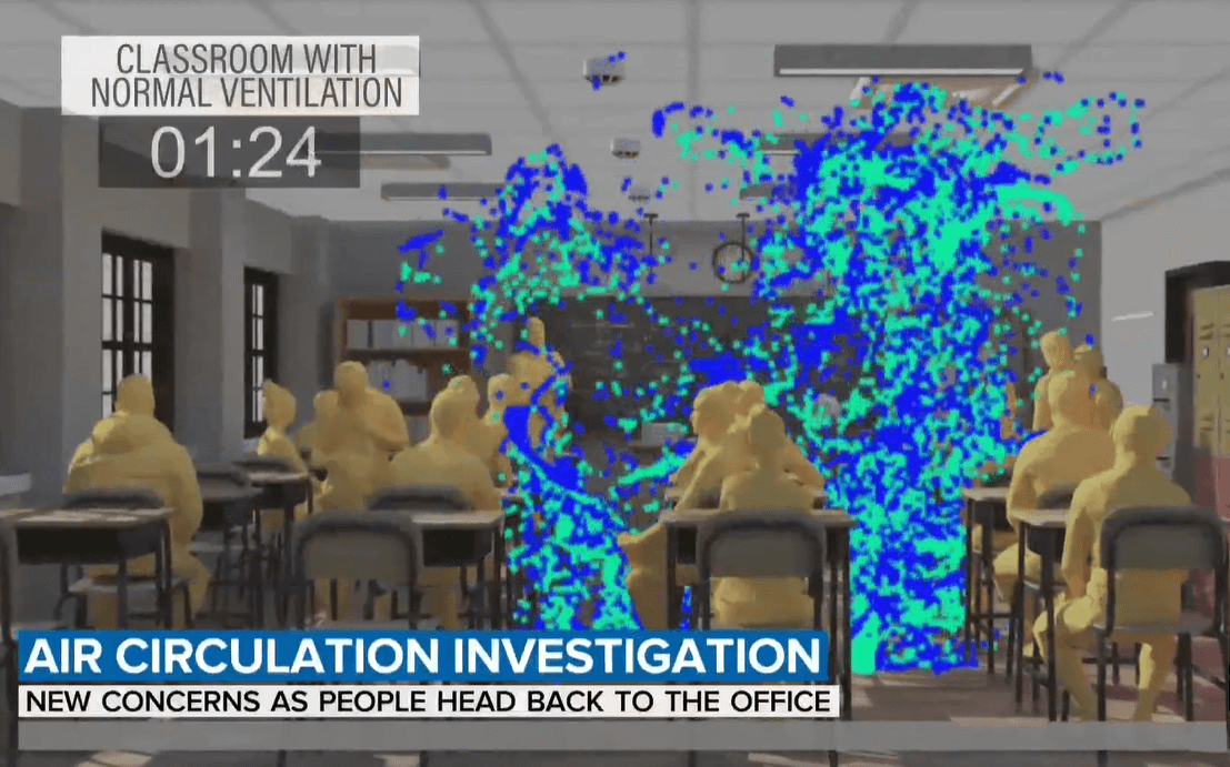 Computer model of air particulates in a school classroom. Source: NBC/TODAY