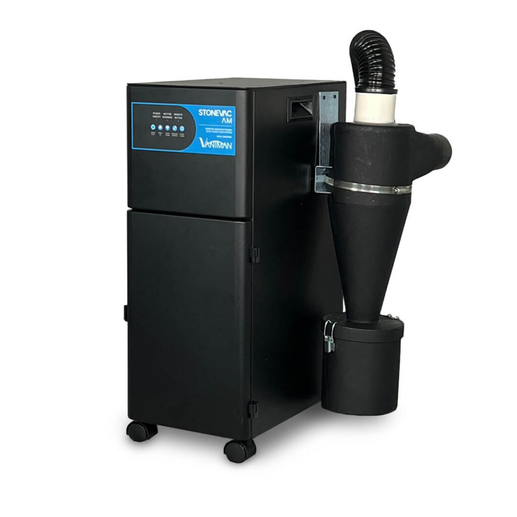 A Vaniman StoneVac AM Dust Collector for Additive Manufacturing (Powder-Bed 3D Printing), shown at an angle.
