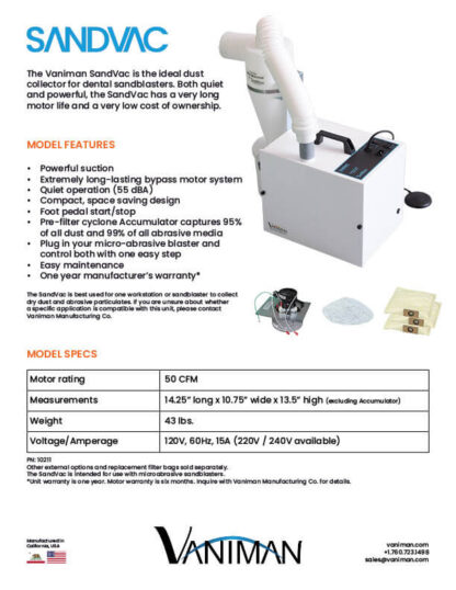 Vaniman SandVac Spec Sheet