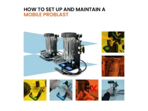 Image shows two mobile dust collection units with hoses, control panels, and accessories used for dental laboratory equipment