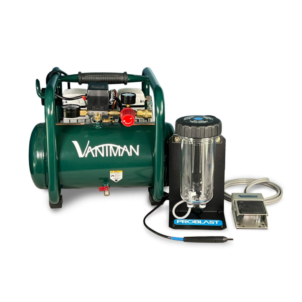 A 2.5 Gallon Vaniman JC10PLUS Air Compressor and a Vaniman Mobile Problast Sandblaster