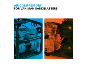 Colored boxes hinting at Vaniman's new air compressors for sandblasters. Text: Air Compressors for Vaniman Sandblasters